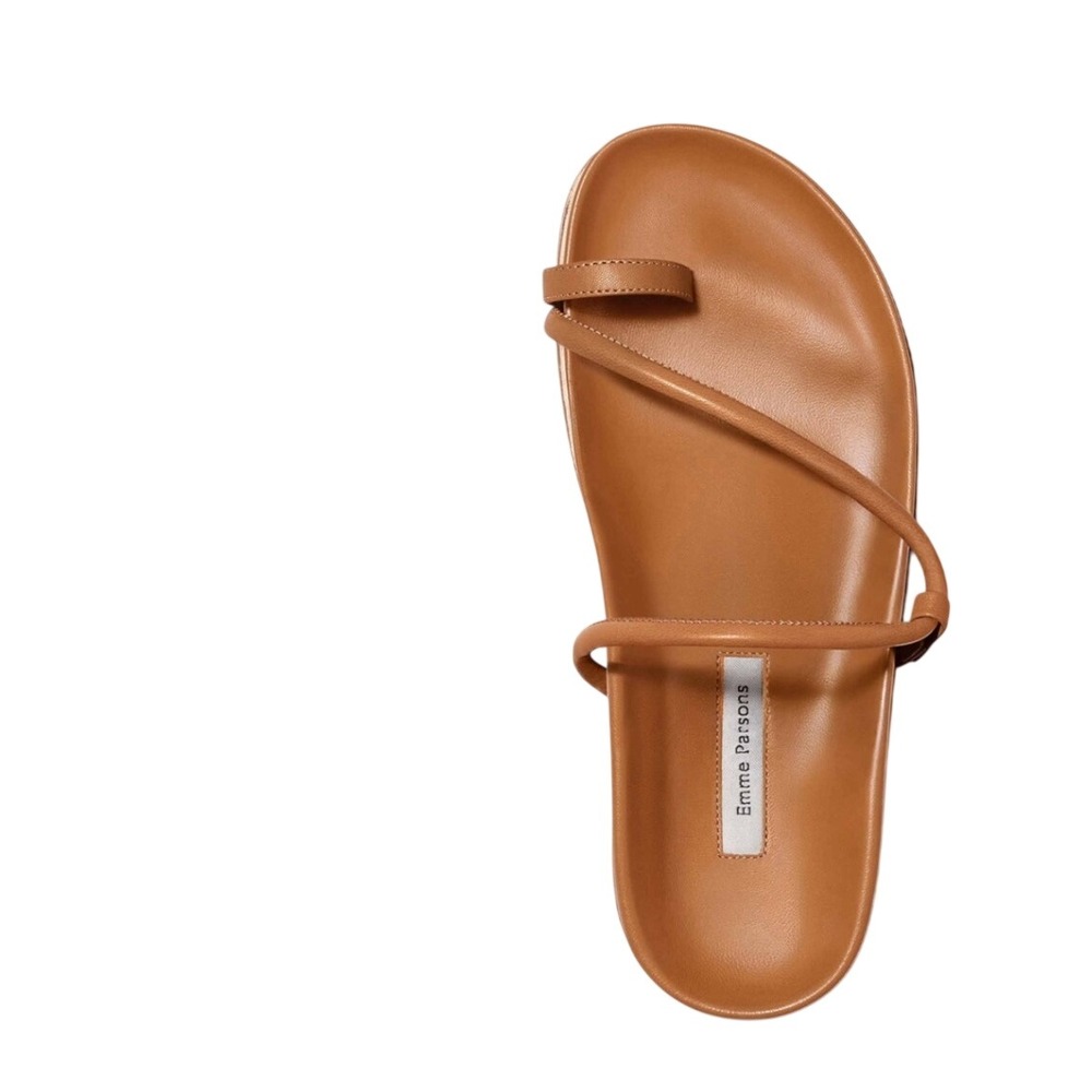 Emme Parsons Bari Tobacco Plonge Nappa Tan Leather Toe Loop Slide Sandals 8.5US